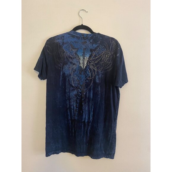 Throwdown Men’s Graphic T-Shirt Medium Blue Skull Design 100% Cotton Made In USA - Picture 2 of 4